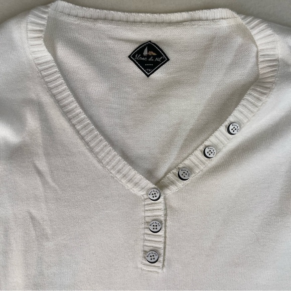 Blanc Du Nil V Neck Sweater Cotton White Size Large - Picture 1 of 10